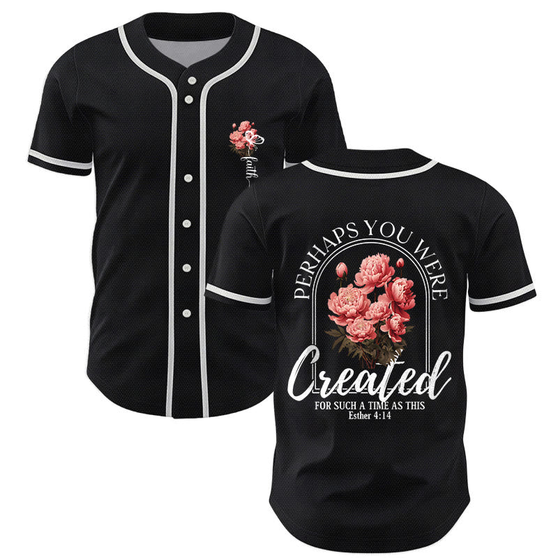 Christianartworkshop "Forse sei stato creato per un tempo come questo" Ester 4:14 Maglia da baseball con stampa di peonia e fede - Nero - 5XL - image 7