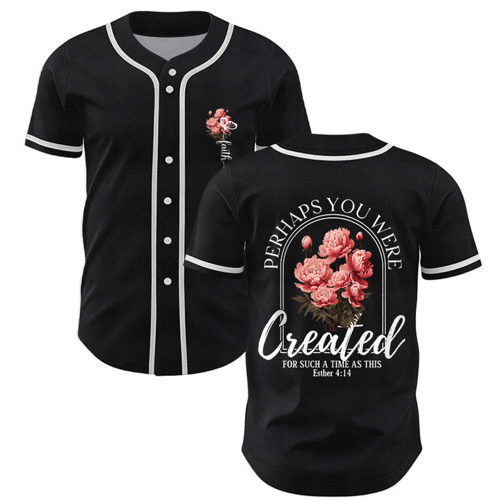 Christianartworkshop "Forse sei stato creato per un tempo come questo" Ester 4:14 Maglia da baseball con stampa di peonia e fede - Nero - 5XL - image 7