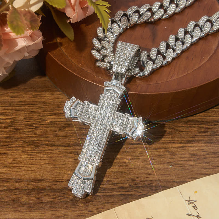Christianartworkshop Collana cubana con croce in lega sacra e diamanti: simbolo di calma e pace duratura - image 4