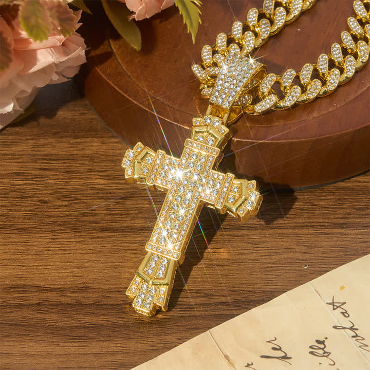 Christianartworkshop Collana cubana con croce in lega sacra e diamanti: simbolo di calma e pace duratura - image 2