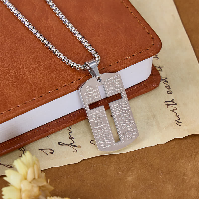 Christianartworkshop Collana con targhetta a forma di croce cava e citazione biblica: simbolo di protezione divina - Argento - image 2