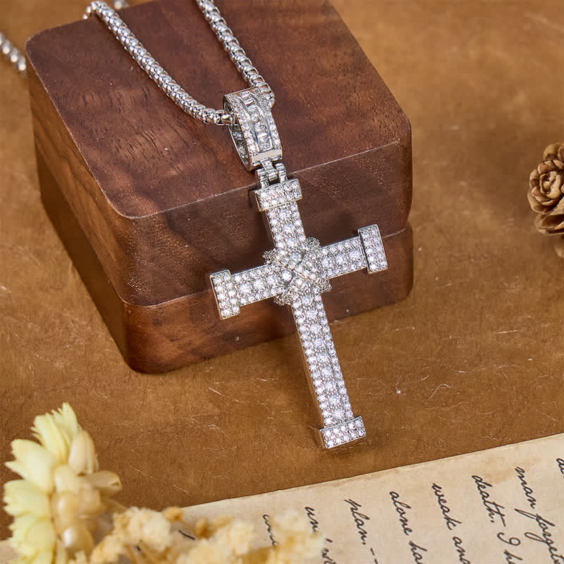 Christianartworkshop Collana con croce in rame e pietra scintillante: segno di benedizioni celestiali - Argento - image 1