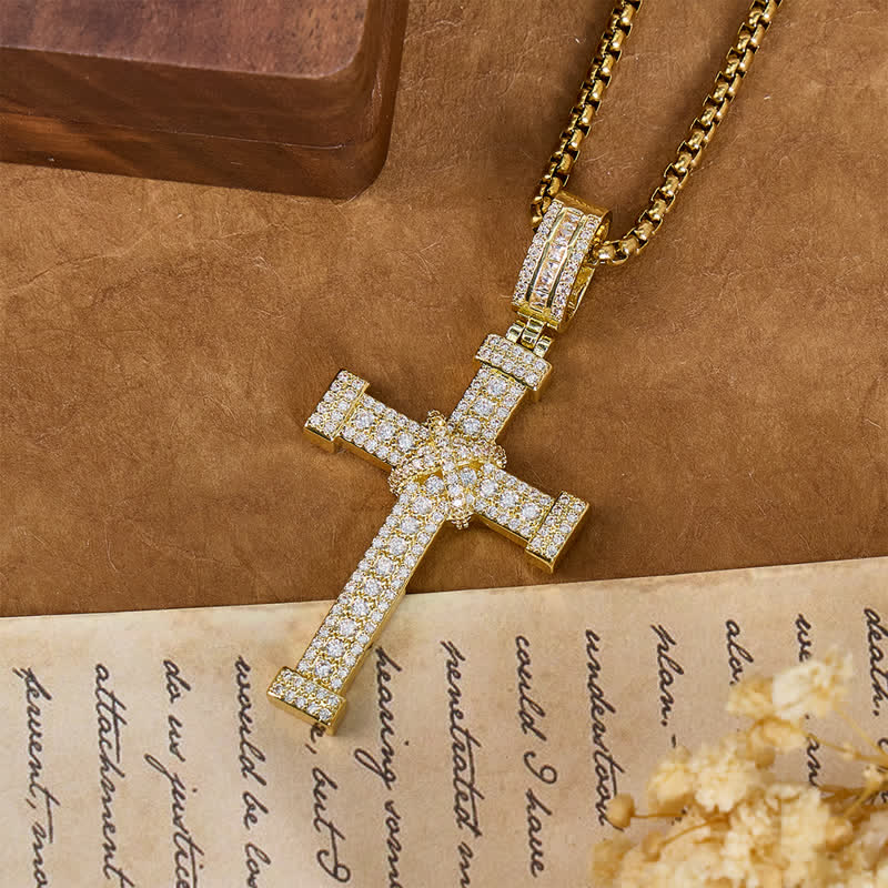 Christianartworkshop Collana con croce in rame e pietra scintillante: segno di benedizioni celestiali - image 4
