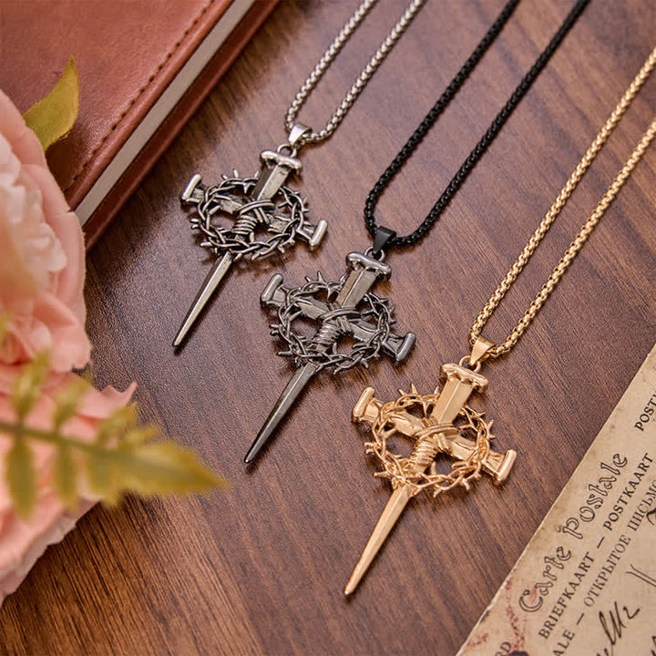 Christianartworkshop Collana con croce in lega e chiodo a corona di spine sacra: simbolo di calma e pace duratura - image 0