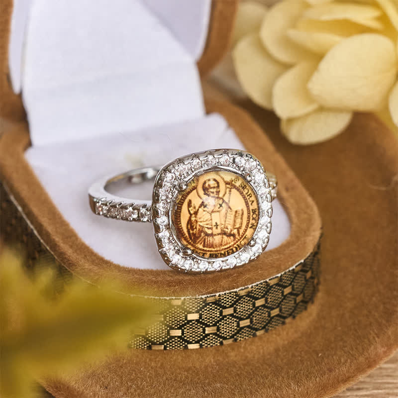 Christianartworkshop Elegante anello di San Benedetto con castone quadrato: segno di dolce e intramontabile sacralità. - US 10 - image 0