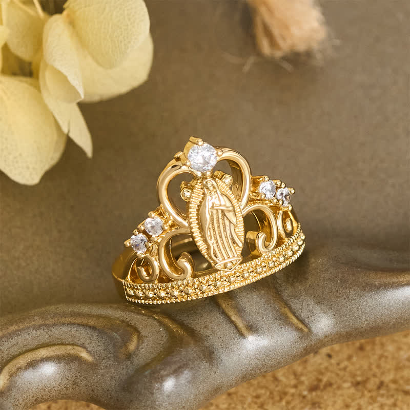 Christianartworkshop Anello in rame con corona aperta e gioielli della Madonna: simbolo di protezione divina. - Nostra Signora (Adatto per taglie americane 6-9) - image 0