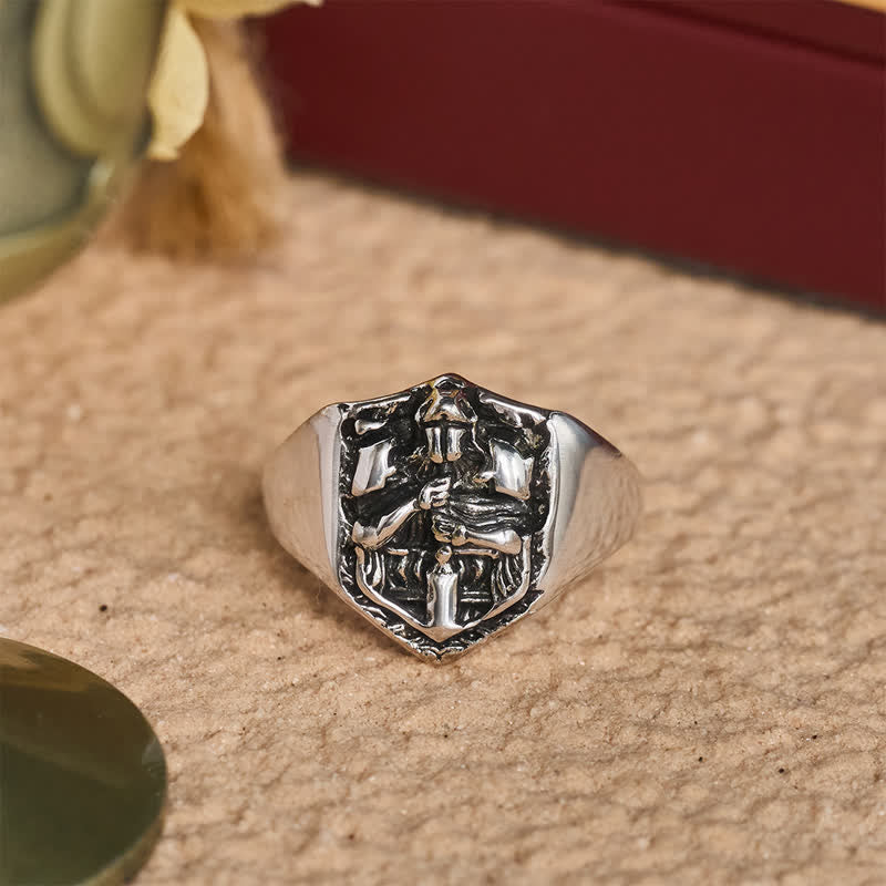 Christianartworkshop Anello con sigillo del Sacro Cavaliere profondamente inciso: simbolo di protezione divina - US 13 - image 0