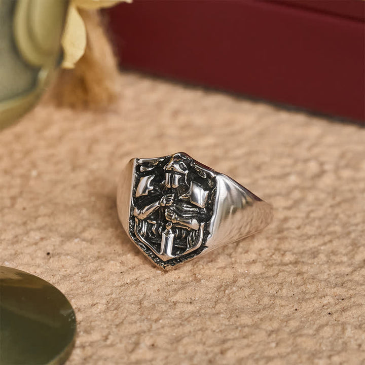 Christianartworkshop Anello con sigillo del Sacro Cavaliere profondamente inciso: simbolo di protezione divina - image 3