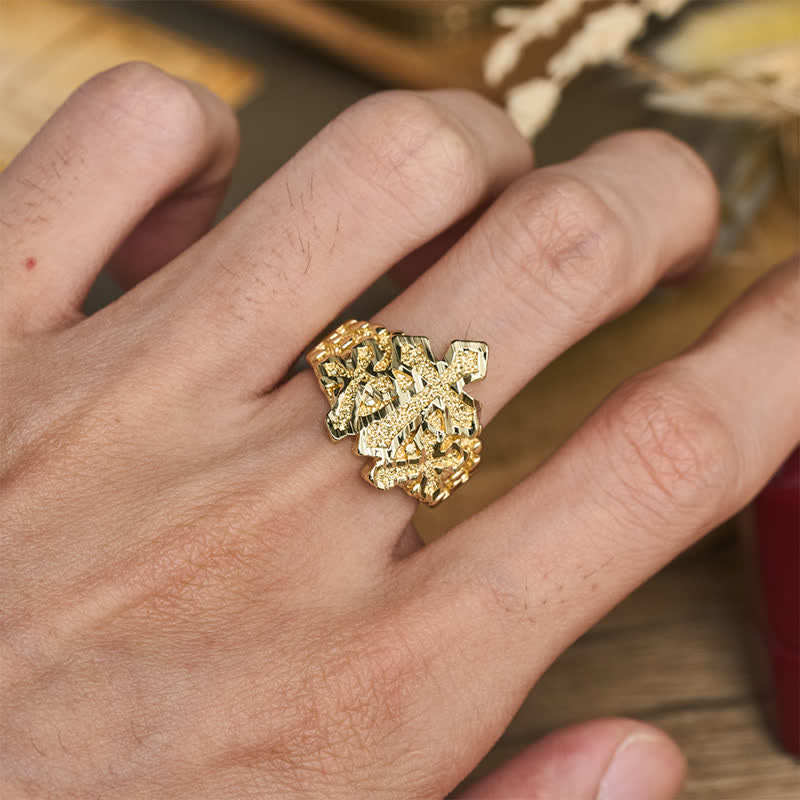 Christianartworkshop Anello in acciaio inossidabile con croce dalla grana robusta: segno di benedizioni celesti. - image 1