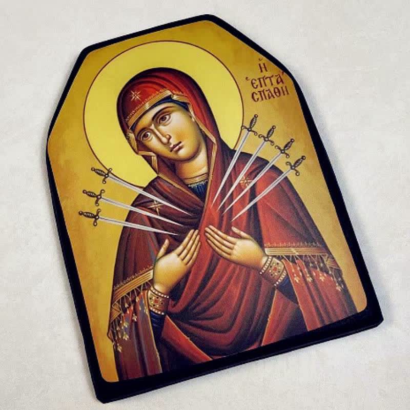 Christianartworkshop Adesivo con icona di figura sacra classica: simbolo di protezione divina - Nostra Signora delle Sette Spade - image 1