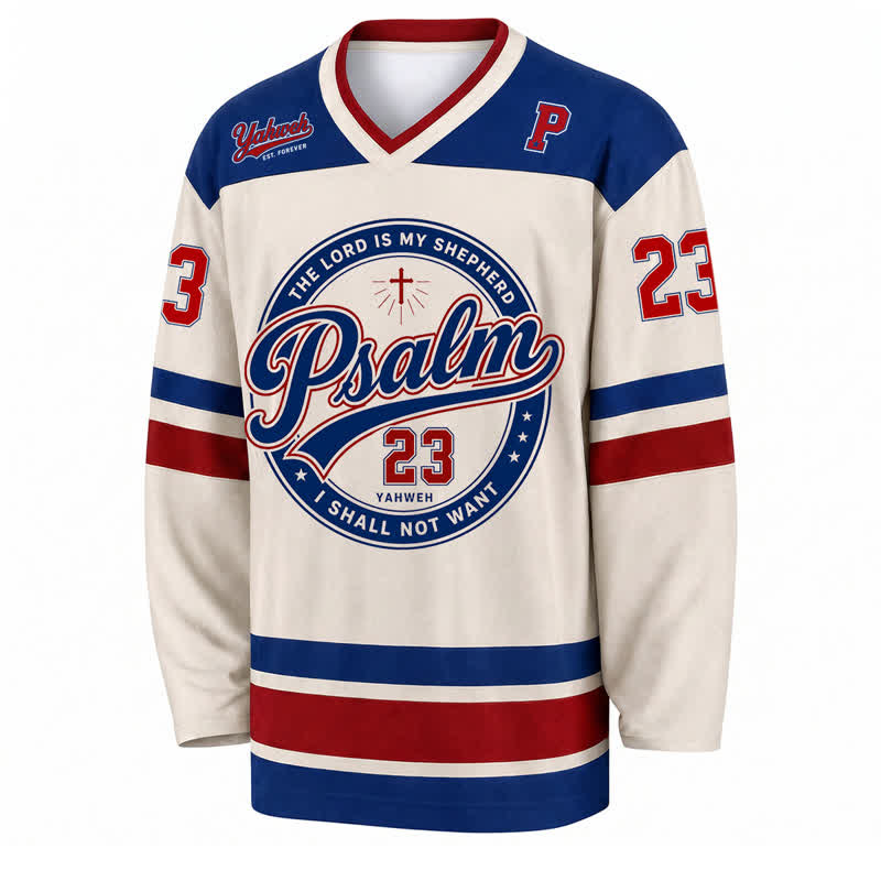 Christianartworkshop Maglia da hockey a maniche lunghe stile college vintage con il Salmo 23 - image 1