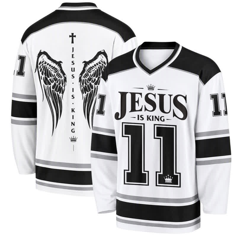 Christianartworkshop Maglia da hockey streetwear monocromatica "Jesus Is King" - 5XL - image 0