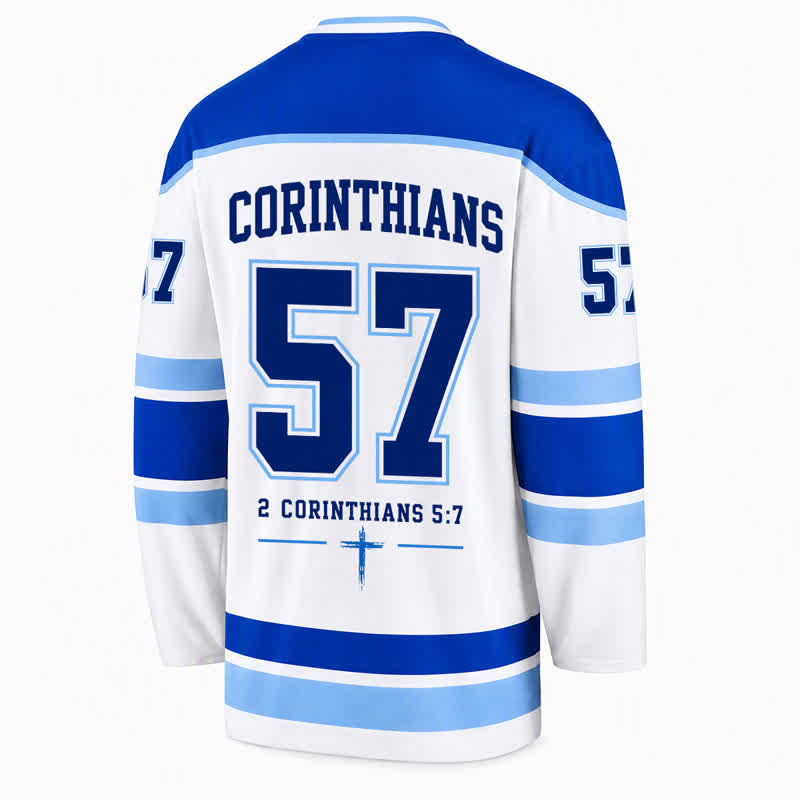 Christianartworkshop Maglia da hockey a maniche lunghe Walk By Faith a righe blu. - image 2