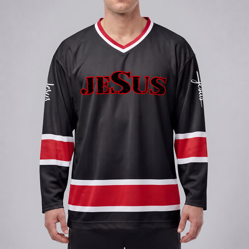 Christianartworkshop Maglia da hockey nera con la scritta "Gesù Croce" - image 3
