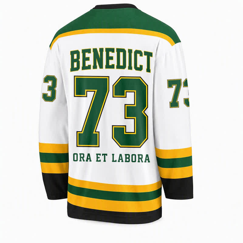 Christianartworkshop Maglia da hockey St. Benedict 73 con stemma bianco, verde e oro. - image 2