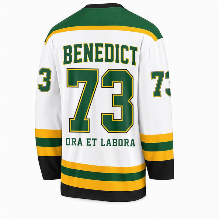 Christianartworkshop Maglia da hockey St. Benedict 73 con stemma bianco, verde e oro. - image 2