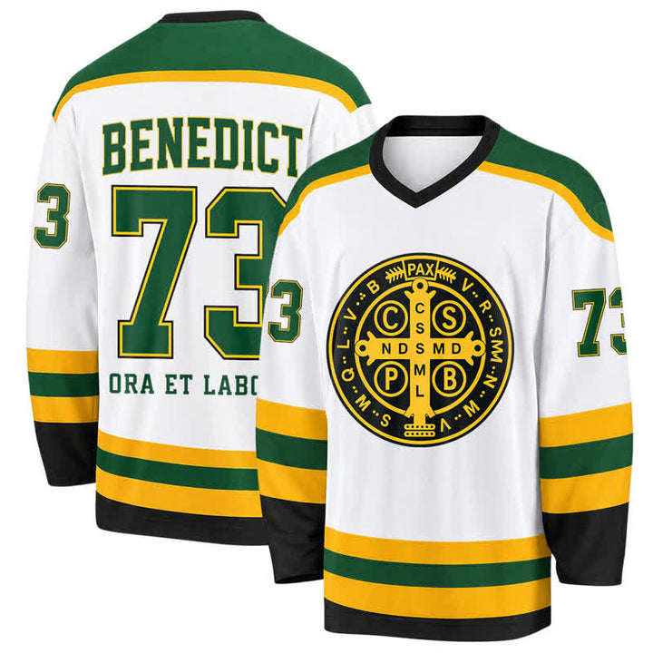 Christianartworkshop Maglia da hockey St. Benedict 73 con stemma bianco, verde e oro. - 5XL - image 0