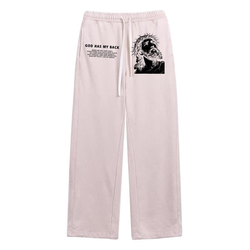 Christianartworkshop Dio mi sostiene - Pantaloni della tuta lavati con ritratto di Gesù - Beige - 2XL - image 8