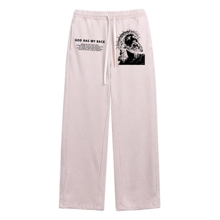 Christianartworkshop Dio mi sostiene - Pantaloni della tuta lavati con ritratto di Gesù - Beige - 2XL - image 8