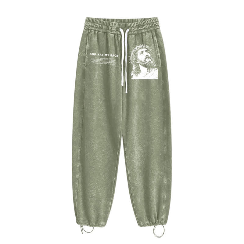 Christianartworkshop Dio mi sostiene - Pantaloni della tuta lavati con ritratto di Gesù - image 18