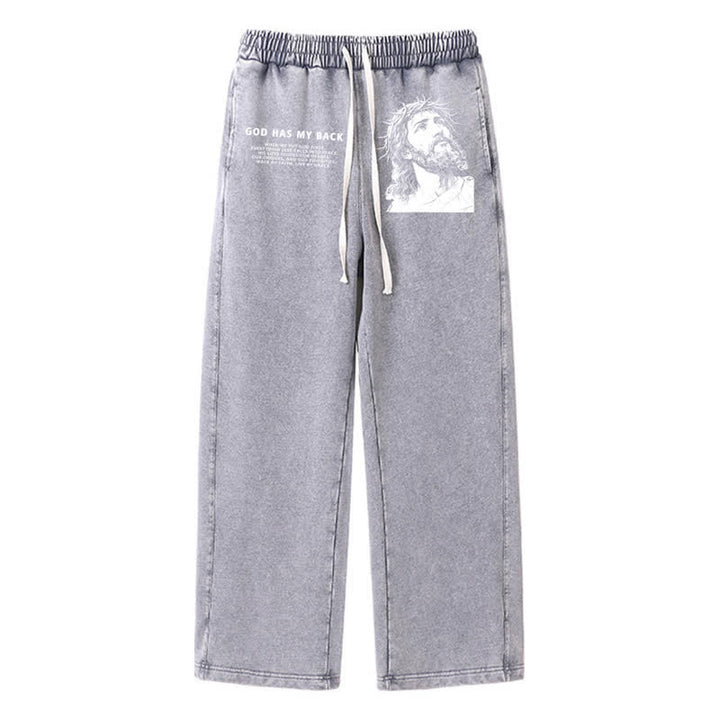 Christianartworkshop Dio mi sostiene - Pantaloni della tuta lavati con ritratto di Gesù - Grigio - 2XL - image 24