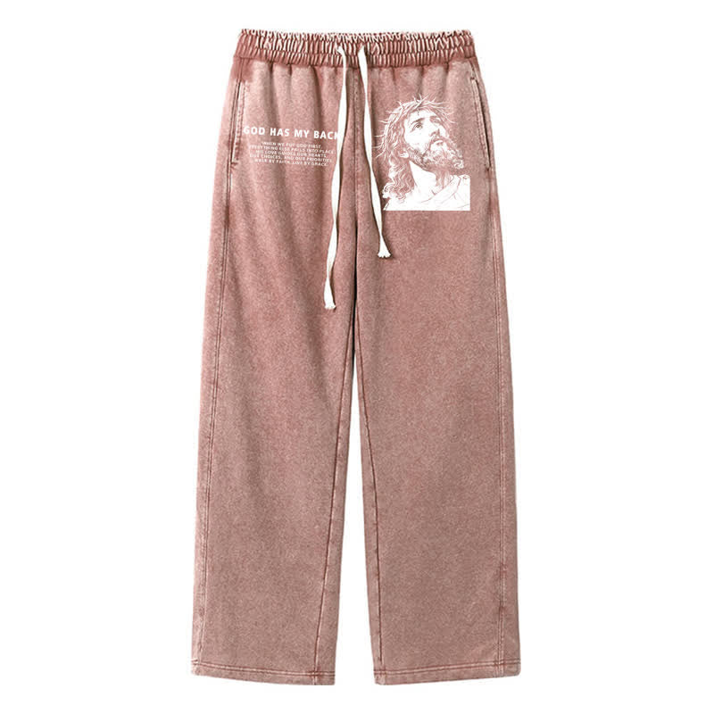 Christianartworkshop Dio mi sostiene - Pantaloni della tuta lavati con ritratto di Gesù - Marrone - 2XL - image 32