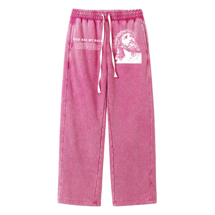 Christianartworkshop Dio mi sostiene - Pantaloni della tuta lavati con ritratto di Gesù - Rosa - 2XL - image 40