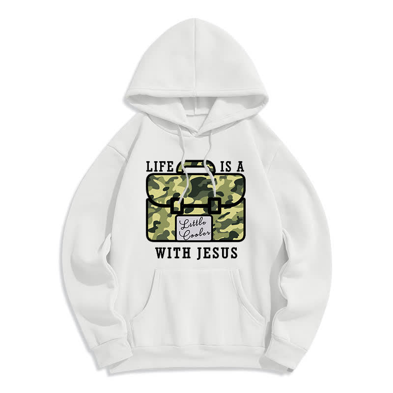 Christianartworkshop Felpa con cappuccio in pile con stampa mimetica "Life With Jesus" - Bianco - 2XL - image 0