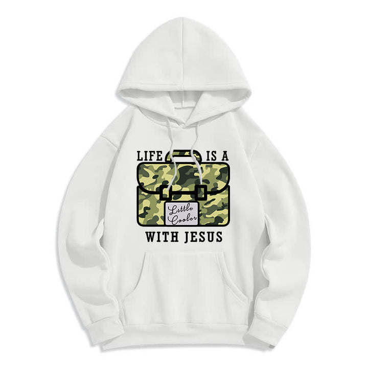 Christianartworkshop Felpa con cappuccio in pile con stampa mimetica "Life With Jesus" - Bianco - 2XL - image 0