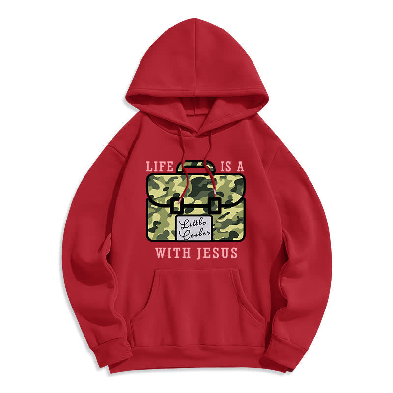 Christianartworkshop Felpa con cappuccio in pile con stampa mimetica "Life With Jesus" - Rosso - 2XL - image 6