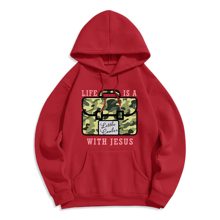 Christianartworkshop Felpa con cappuccio in pile con stampa mimetica "Life With Jesus" - Rosso - 2XL - image 6