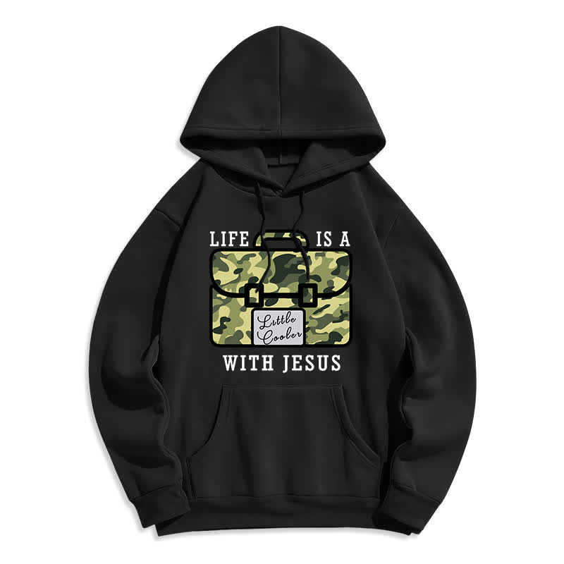Christianartworkshop Felpa con cappuccio in pile con stampa mimetica "Life With Jesus" - Nero - 2XL - image 1