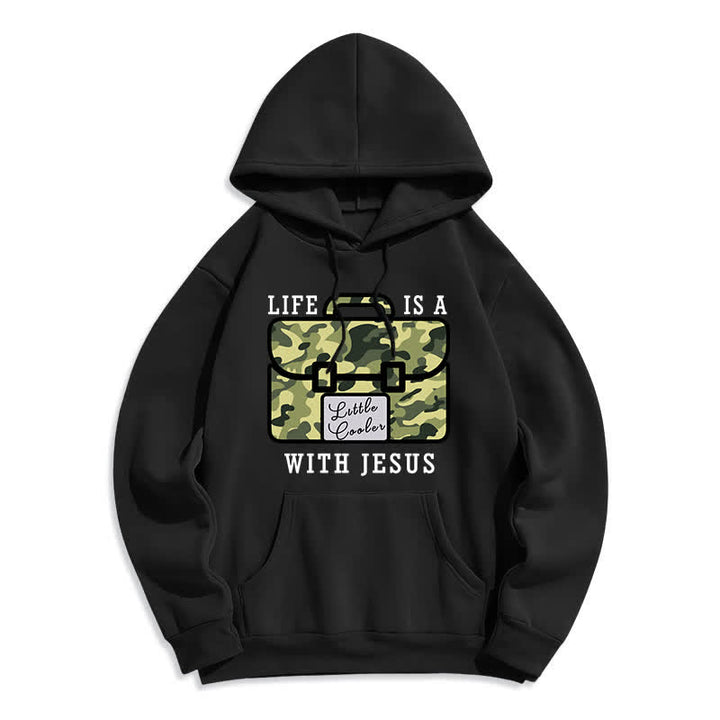Christianartworkshop Felpa con cappuccio in pile con stampa mimetica "Life With Jesus" - Nero - 2XL - image 1