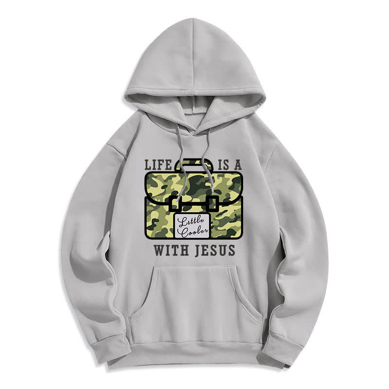 Christianartworkshop Felpa con cappuccio in pile con stampa mimetica "Life With Jesus" - Verde - 2XL - image 2