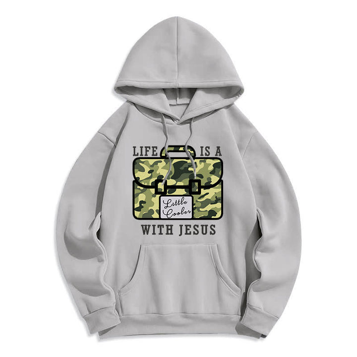 Christianartworkshop Felpa con cappuccio in pile con stampa mimetica "Life With Jesus" - Verde - 2XL - image 2