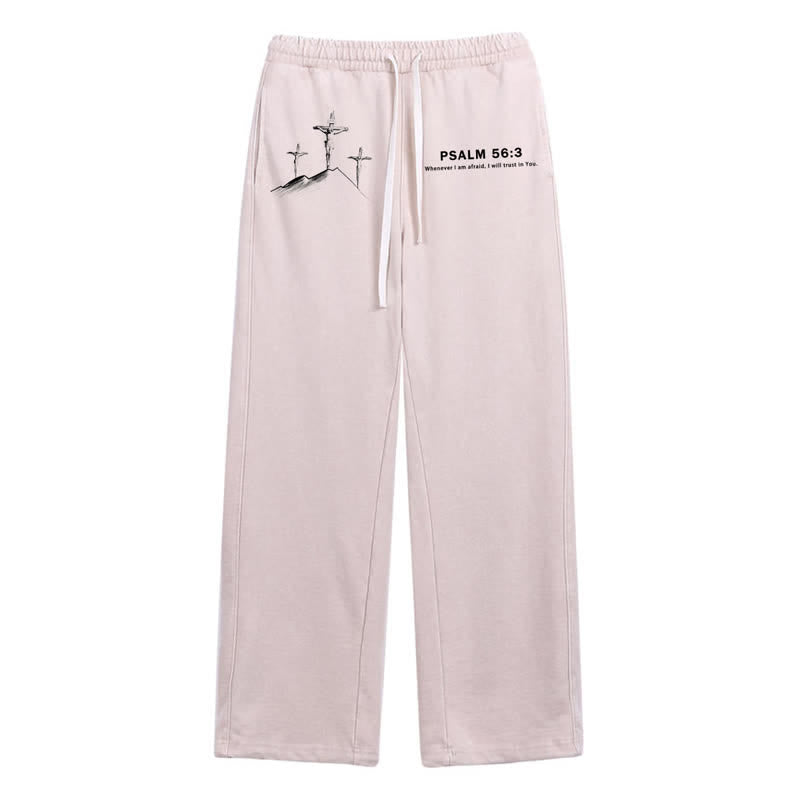 Christianartworkshop Salmo 56:3 Pantaloni della tuta con stampa a croce, colore rosa cipria. - Beige - 2XL - image 0