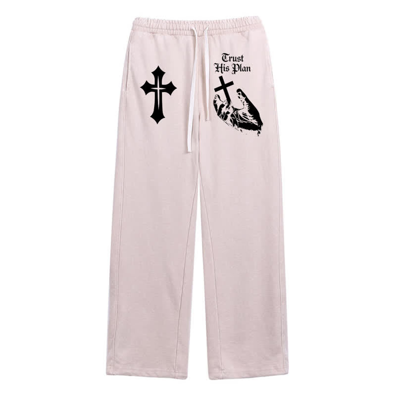 Christianartworkshop Pantaloni della tuta lavati con grafica a croce "Fidati del Suo Piano" - Beige - 2XL - image 24