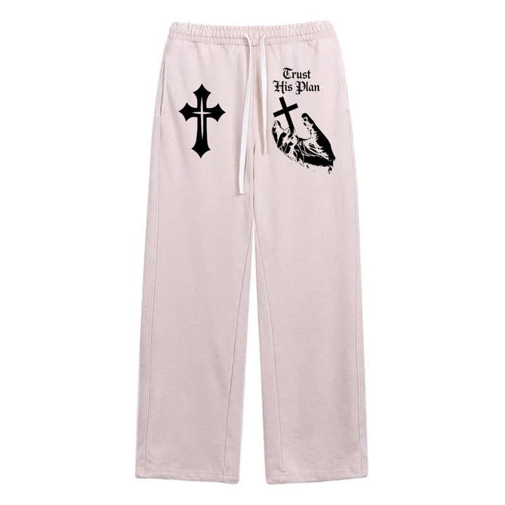 Christianartworkshop Pantaloni della tuta lavati con grafica a croce "Fidati del Suo Piano" - Beige - 2XL - image 24