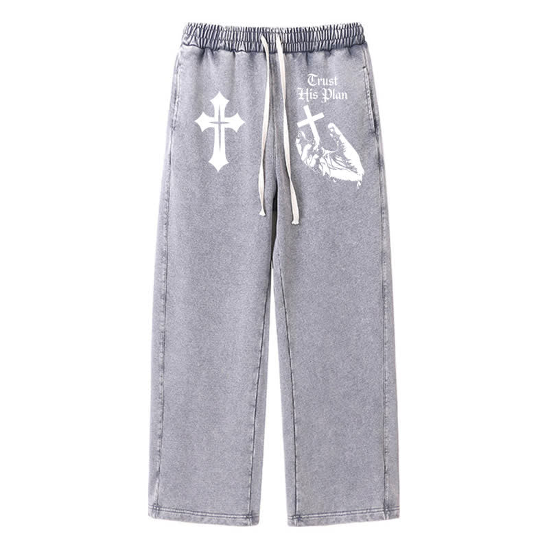 Christianartworkshop Pantaloni della tuta lavati con grafica a croce "Fidati del Suo Piano" - Grigio - 2XL - image 16