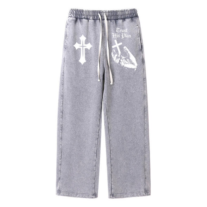 Christianartworkshop Pantaloni della tuta lavati con grafica a croce "Fidati del Suo Piano" - Grigio - 2XL - image 16