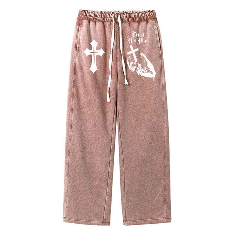 Christianartworkshop Pantaloni della tuta lavati con grafica a croce "Fidati del Suo Piano" - Marrone - 2XL - image 0