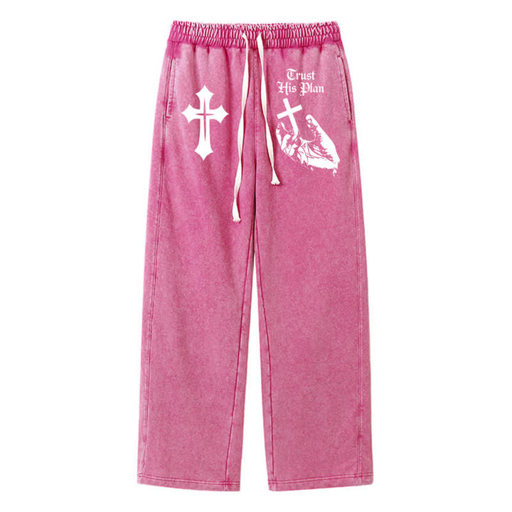 Christianartworkshop Pantaloni della tuta lavati con grafica a croce "Fidati del Suo Piano" - Rosa - 2XL - image 40