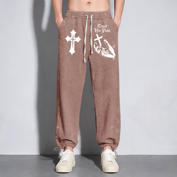 Christianartworkshop Pantaloni della tuta lavati con grafica a croce "Fidati del Suo Piano" - image 6