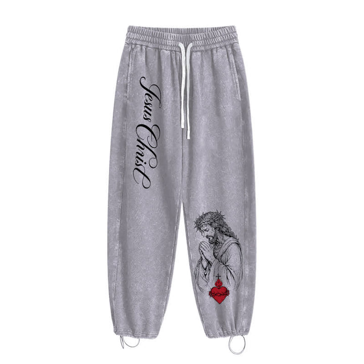 Christianartworkshop Pantaloni della tuta lavati con scritta "Sacro Cuore" di Gesù Cristo - image 2