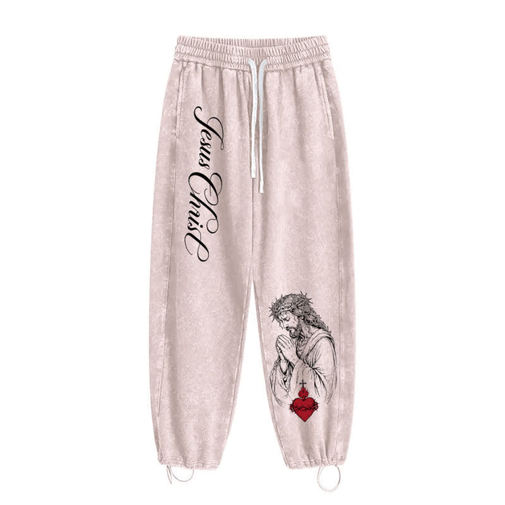 Christianartworkshop Pantaloni della tuta lavati con scritta "Sacro Cuore" di Gesù Cristo - image 18