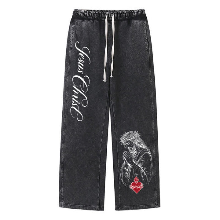 Christianartworkshop Pantaloni della tuta lavati con scritta "Sacro Cuore" di Gesù Cristo - Nero - 2XL - image 24