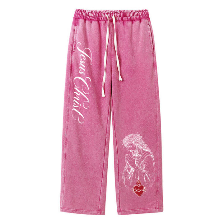 Christianartworkshop Pantaloni della tuta lavati con scritta "Sacro Cuore" di Gesù Cristo - Rosa - 2XL - image 32