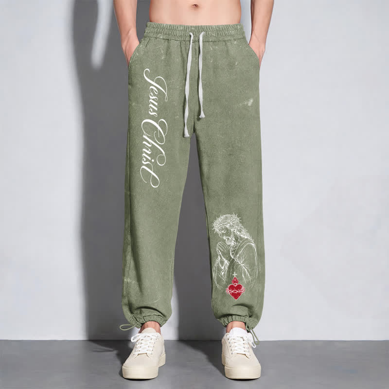 Christianartworkshop Pantaloni della tuta lavati con scritta "Sacro Cuore" di Gesù Cristo - image 15