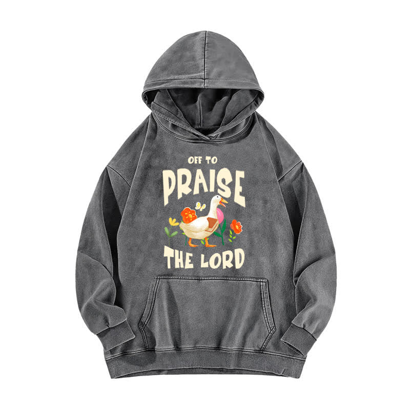 Christianartworkshop Felpa con cappuccio lavata con stampa floreale "Off To Praise The Lord" - Grigio - 5XL - image 0