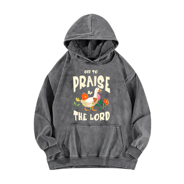 Christianartworkshop Felpa con cappuccio lavata con stampa floreale "Off To Praise The Lord" - Grigio - 5XL - image 0